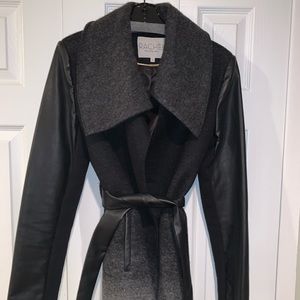 Rachel Roy Wool blend leather sleeve/belt coat